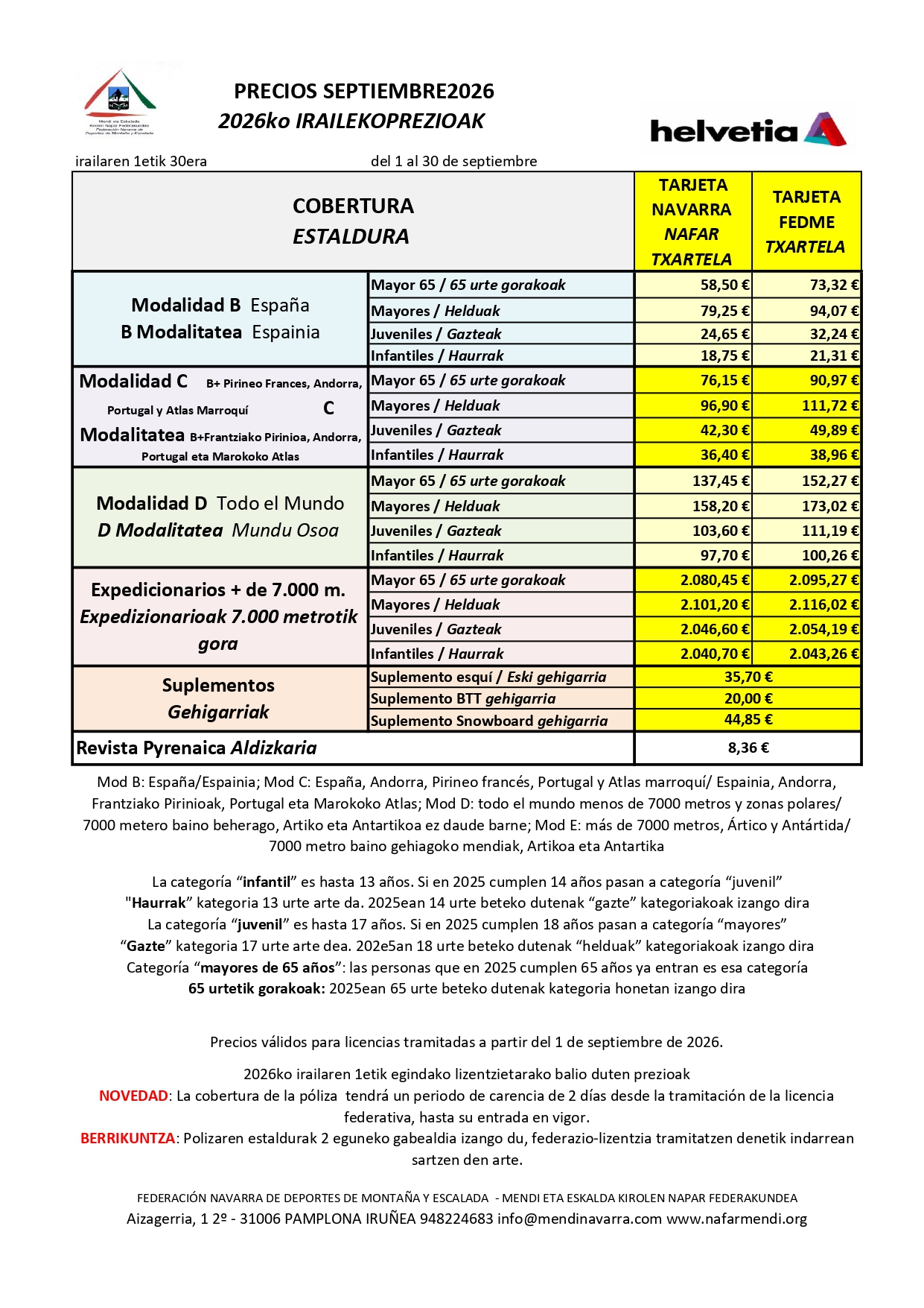 PRECIOS SEPTIEMBRE